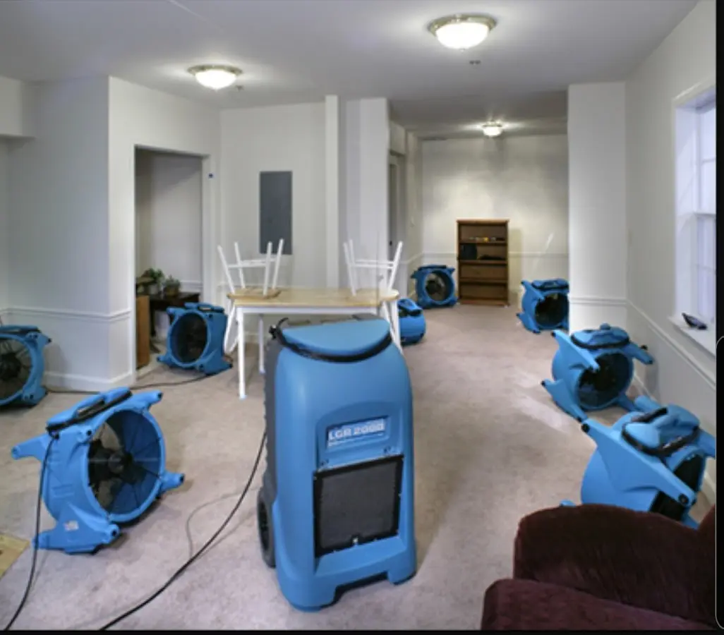 Air movers and dehumidifier setup for Water Damage Restoration in Kanab